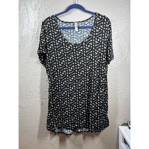 LuLaRoe Classic Tee Black Gold Short Sleeve Scoop Neck Geometric Womens Size 3XL